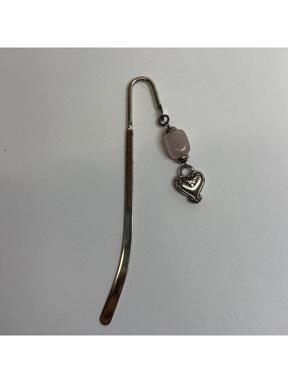 Brighton Bookmark Silver HEART Rose Quartz Beaded Book Page Marker Silver Tone